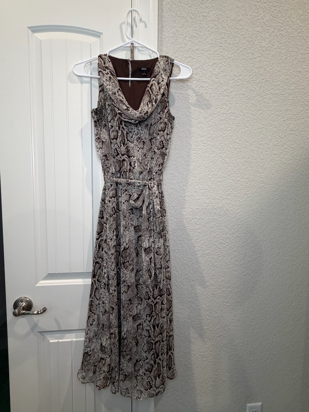 MSK Sleeveless Snake-Print Maxi Dress in Brown and Beige